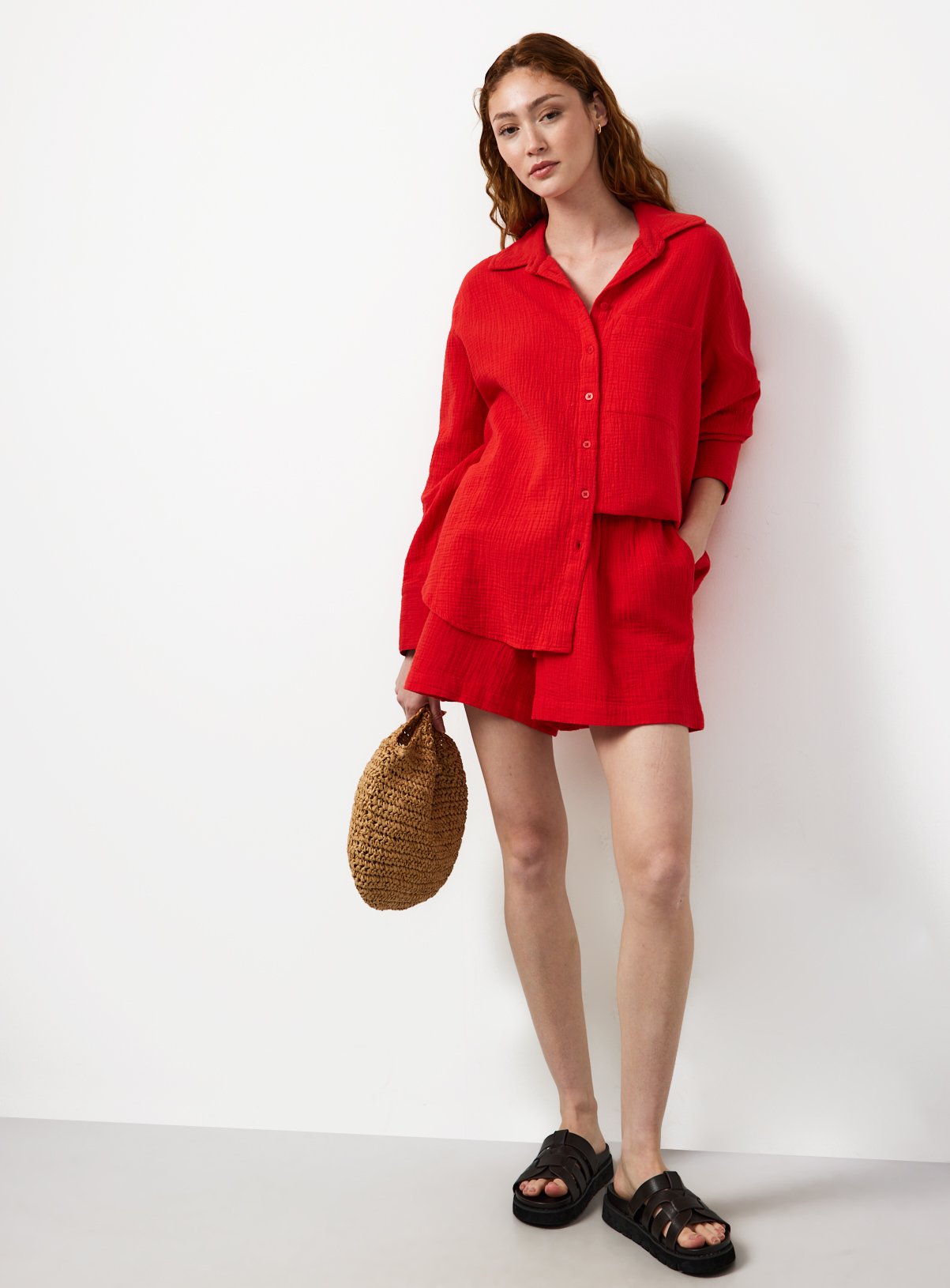 Bright Red Double Cloth Long Sleeve Shirt 18 - Image 2 thumbnail